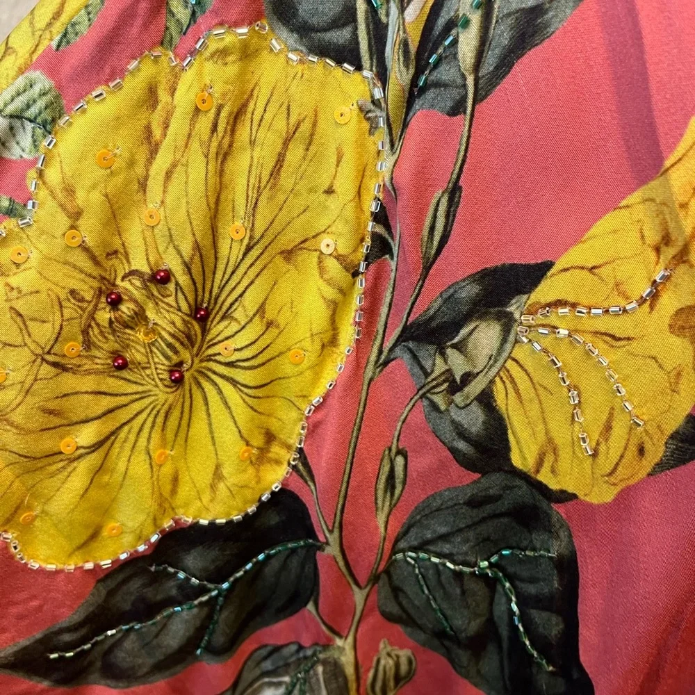 ARATTA Floral Coral Kimono with Teal Trim - Picture 2 of 5